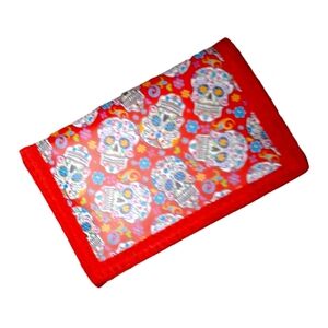 Red sugar skull trifold Velcro closure wallet